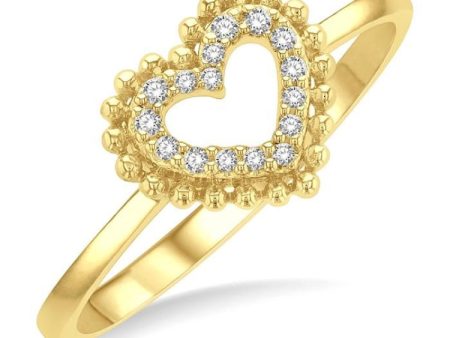 1 10 ctw Petite Heart Round Cut Diamond Stackable Fashion Ring in 10K Yellow Gold Fashion