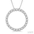 1 2 Ctw Circle of Love Round Cut Diamond Pendant With Chain in 14K White Gold For Sale