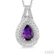 1 20 Ctw Round Cut Diamond & 9x6 MM Pear Cut Amethyst Semi Precious Pendant With Chain in Sterling Silver Supply