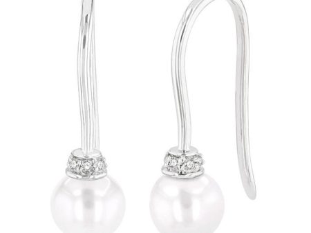 1 20 ctw Petite 5.5 MM Cultured Pearls and Round Cut Diamond Fashion Earring in 10K White Gold Fashion