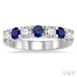 1 2 ctw Round Cut Diamond and 3.3MM Sapphire Precious Wedding Band in 14K White Gold Online Hot Sale