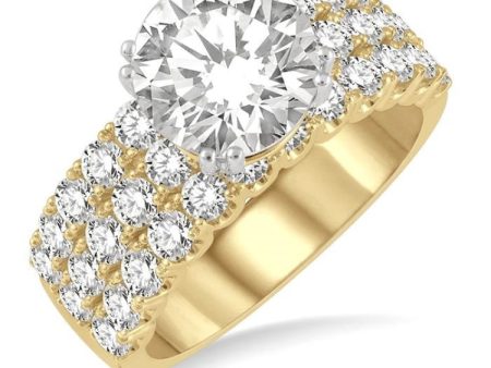 1 3 4 ctw Triple Row Round Cut Diamond Semi-Mount Engagement Ring in 14K Yellow and White Gold For Cheap