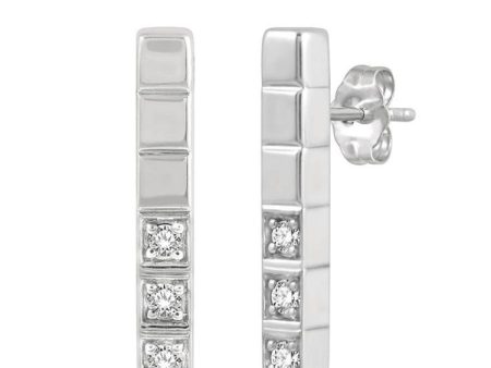 1 20 Ctw Round Cut Diamond Bar Earring in 10K White Gold Discount