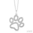 1 20 Ctw Round Cut Diamond Paw Pendant in Sterling Silver with Chain For Sale