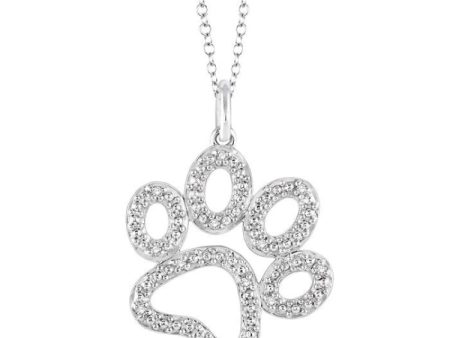 1 20 Ctw Round Cut Diamond Paw Pendant in Sterling Silver with Chain For Sale