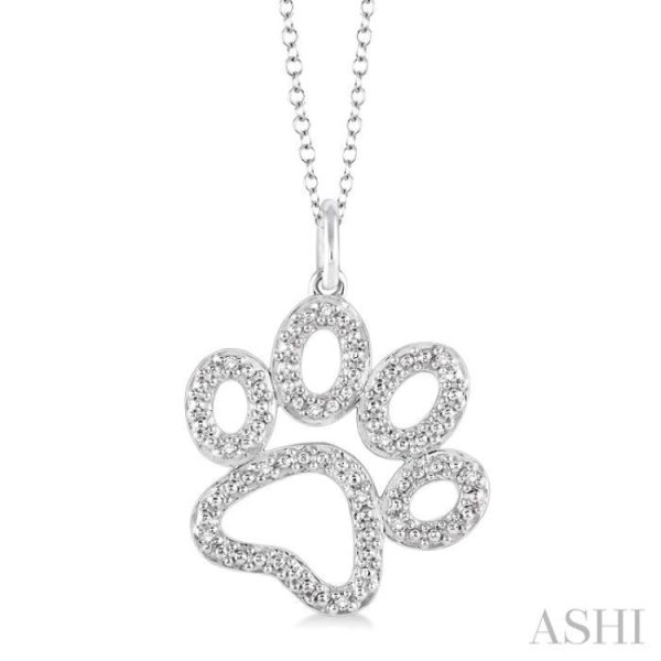 1 20 Ctw Round Cut Diamond Paw Pendant in Sterling Silver with Chain For Sale