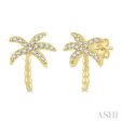 1 10 Ctw Palm Tree Round Cut Diamond Petite Fashion Earring in 10K Yellow Gold Supply