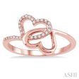 1 10 Ctw Round Cut Diamond Twins Heart Shape Ring in 10K Rose Gold on Sale