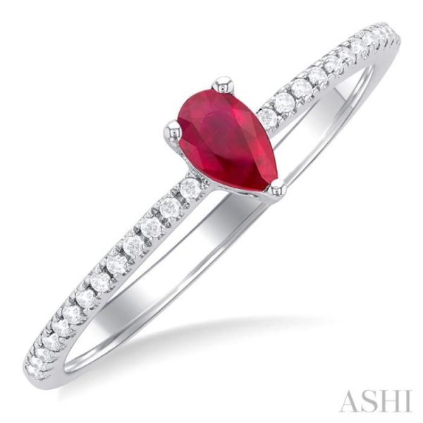 1 10 ctw Petite 5x3 MM Pear Cut Ruby and Round Cut Diamond Precious Fashion Ring in 10K White Gold Hot on Sale