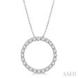 1 2 Ctw Circle of Love Round Cut Diamond Pendant With Chain in 14K White Gold For Sale