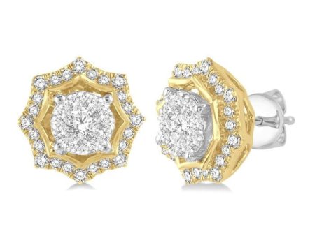 1 2 ctw Star Lattice Lovebright Round Cut Diamond Earring in 14K White and Yellow Gold For Cheap