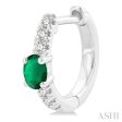 1 10 ctw Petite 4X3 MM Oval Cut Emerald and Round Cut Diamond Fashion Huggies in 10K White Gold on Sale