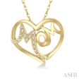 1 20 Ctw MOM Round Cut Diamond Heart Pendant With Chain in 10K Yellow Gold For Sale