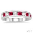 1 2 ctw Round Cut Diamond and 2.9MM Ruby Precious Wedding Band in 14K White Gold Hot on Sale