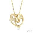 1 20 Ctw MOM Round Cut Diamond Heart Pendant With Chain in 10K Yellow Gold For Sale