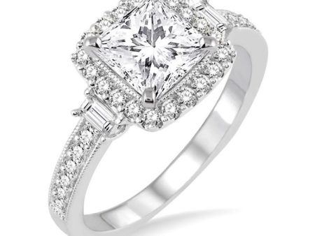 1 1 3 Ctw Diamond Engagement Ring with 3 4 Ct Princess Cut Center Stone in 14K White Gold Cheap