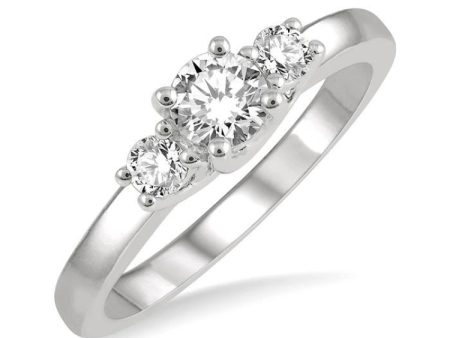 1 2 Ctw Round Cut Diamond Three-Stone Ring in 14K White Gold Online