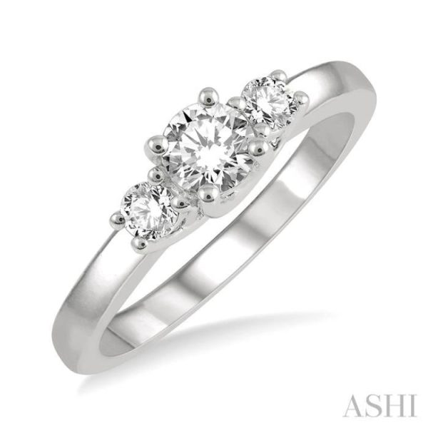 1 2 Ctw Round Cut Diamond Three-Stone Ring in 14K White Gold Online