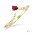 1 10 ctw Petite 4X3 MM Pear Cut Ruby and Round Cut Diamond Precious Fashion Ring in 10K Yellow Gold For Discount