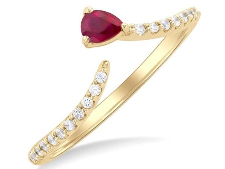 1 10 ctw Petite 4X3 MM Pear Cut Ruby and Round Cut Diamond Precious Fashion Ring in 10K Yellow Gold For Discount