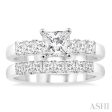 1 3 8 Ctw Diamond Wedding Set with 1 Ctw Princess Cut Engagement Ring and 3 8 Ctw Wedding Band in 14K White Gold Online Hot Sale