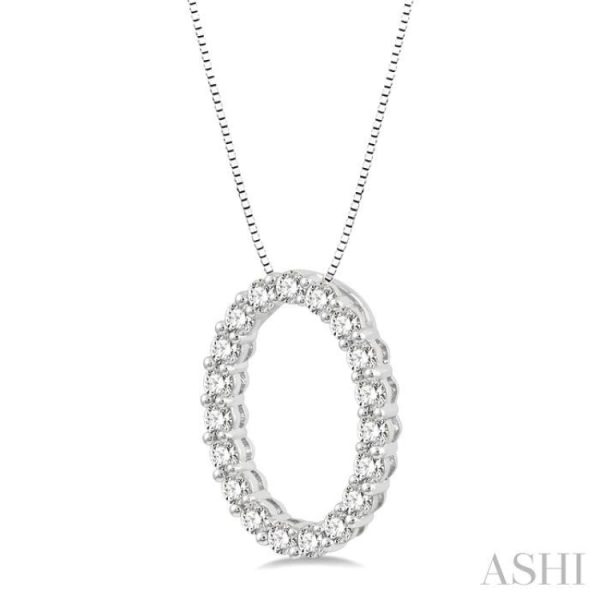 1 2 Ctw Oval Shape Window Round Cut Diamond Pendant With Chain in 14K White Gold Fashion