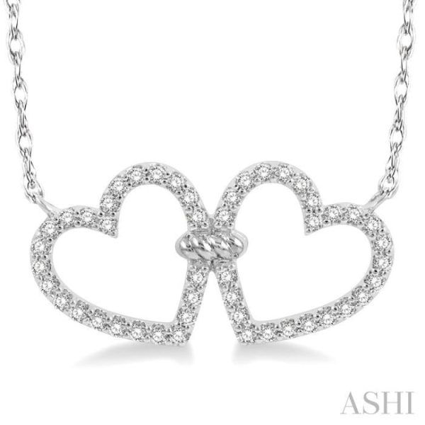 1 4 Ctw Coupled Twin Heart Round Cut Diamond Necklace in 10K White Gold Online Sale