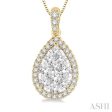 1 2 Ctw Pear Shape Diamond Lovebright Pendant in 14K Yellow and White Gold with Chain Cheap