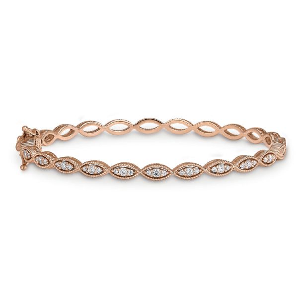 Rose GoldFinish Sterling Silver Micropave Three Stone Marquis Bangle Bracelet with Simulated Diamonds Online