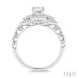 1 2 Ctw Round Cut Diamond Engagement Ring with 1 5 Ct Princess Cut Center Stone in 14K White Gold Online now