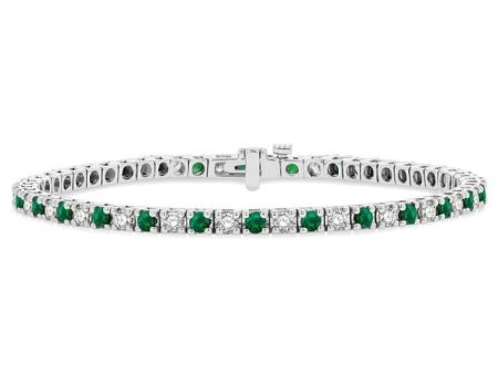 1 1 2 ctw Square Box Link 2.5MM Emerald and Round Cut Diamond Precious Tennis Bracelet in 14K White Gold Online