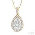 1 2 Ctw Pear Shape Diamond Lovebright Pendant in 14K Yellow and White Gold with Chain Cheap