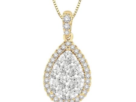 1 2 Ctw Pear Shape Diamond Lovebright Pendant in 14K Yellow and White Gold with Chain Cheap