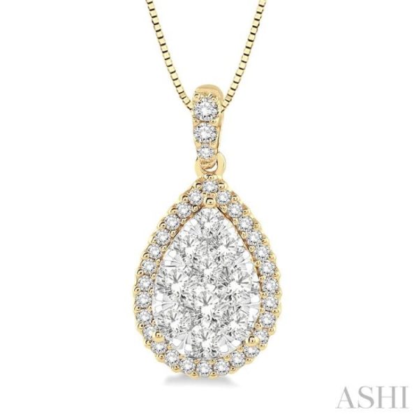 1 2 Ctw Pear Shape Diamond Lovebright Pendant in 14K Yellow and White Gold with Chain Cheap