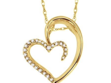 1 10 Ctw Round Cut Diamond Heart Shape Pendant in 14K Yellow Gold with Chain Supply