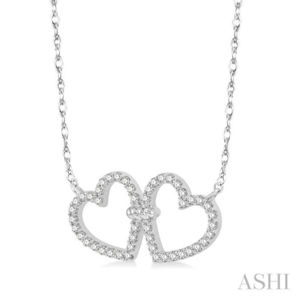 1 4 Ctw Coupled Twin Heart Round Cut Diamond Necklace in 10K White Gold Online Sale