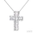 1 2 ctw Fusion Baguette and Round Cut Diamond Cross Fashion Pendant With Chain in 14K White Gold Online now