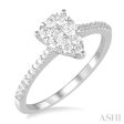 1 3 ctw Pear Shape Round Cut Diamond Fashion Ring in 14K White Gold Online Sale