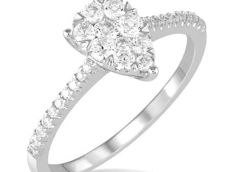 1 3 ctw Pear Shape Round Cut Diamond Fashion Ring in 14K White Gold Online Sale