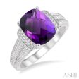 1 20 Ctw Round Cut Diamond & 10x8 MM Cushion Shape Amethyst Semi Precious Ring in Sterling Silver Online Sale