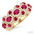 1 2 ctw Scalloped Edge 4X3 MM Oval & 2.2 MM Round Cut Ruby and Round Cut Diamond Precious Ring in 14K Yellow Gold Hot on Sale