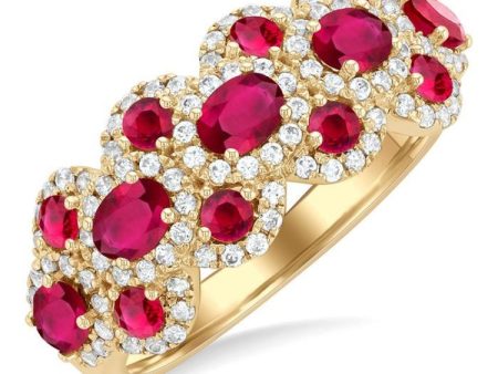 1 2 ctw Scalloped Edge 4X3 MM Oval & 2.2 MM Round Cut Ruby and Round Cut Diamond Precious Ring in 14K Yellow Gold Hot on Sale