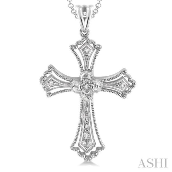 1 20 Ctw Single Cut Diamond Cross Pendant in Sterling Silver with Chain For Cheap