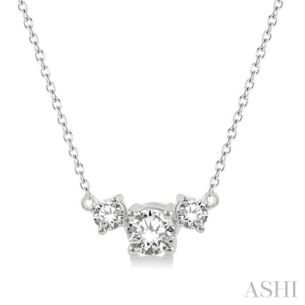 1 2 Ctw Three Stone Round Cut Diamond Necklace in 14K White Gold Cheap