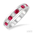 1 2 ctw Round Cut Diamond and 2.9MM Ruby Precious Wedding Band in 14K White Gold Hot on Sale