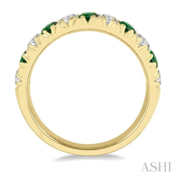 1 2 ctw Round Cut Diamond and 2.9MM Emerald Precious Wedding Band in 14K Yellow Gold Sale