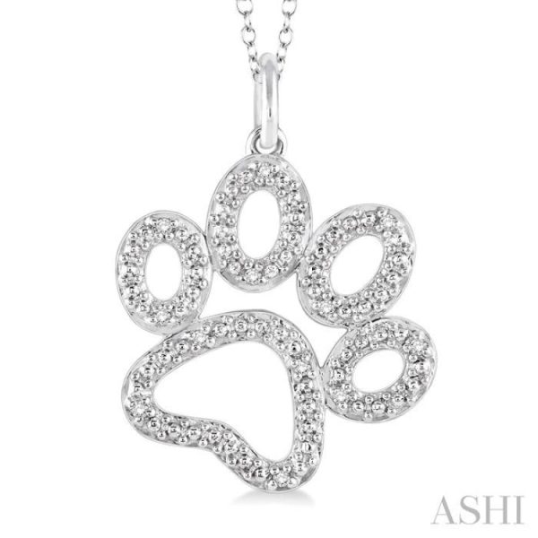 1 20 Ctw Round Cut Diamond Paw Pendant in Sterling Silver with Chain For Sale