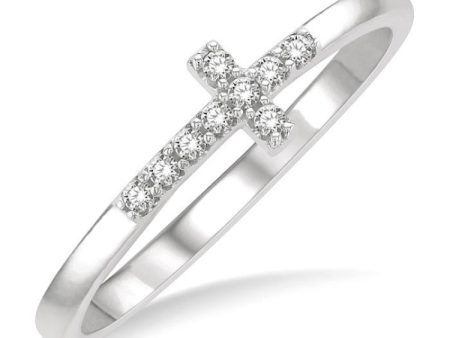 1 10 ctw Petite Reclining Cross Round Cut Diamond Stackable Fashion Ring in 10K White Gold Sale