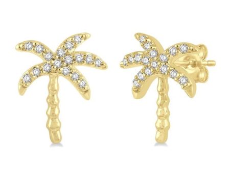 1 10 Ctw Palm Tree Round Cut Diamond Petite Fashion Earring in 10K Yellow Gold Fashion