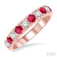 1 2 ctw Round Cut Diamond and 2.9MM Ruby Precious Wedding Band in 14K Rose Gold Hot on Sale